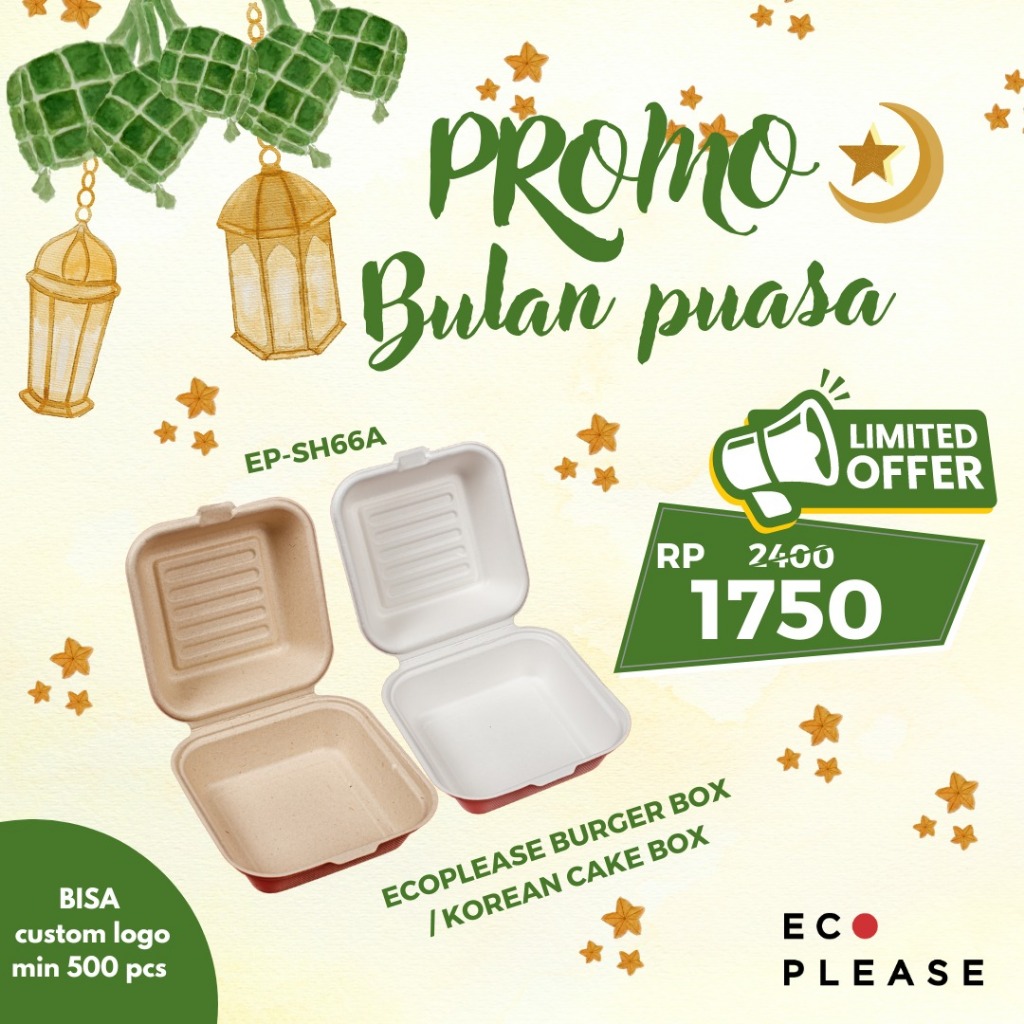 GARANSI (COD) BAGASSE BOX BENTO CAKE BURGER BOX KOREAN LUNCH BOX 50 PCS TERLARIS TERMURAH
