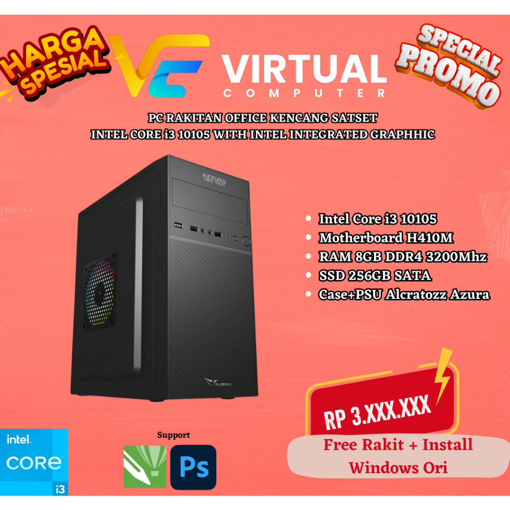 PC RAKITAN OFFICE INTEL CORE i3 10105 CPU ONLY