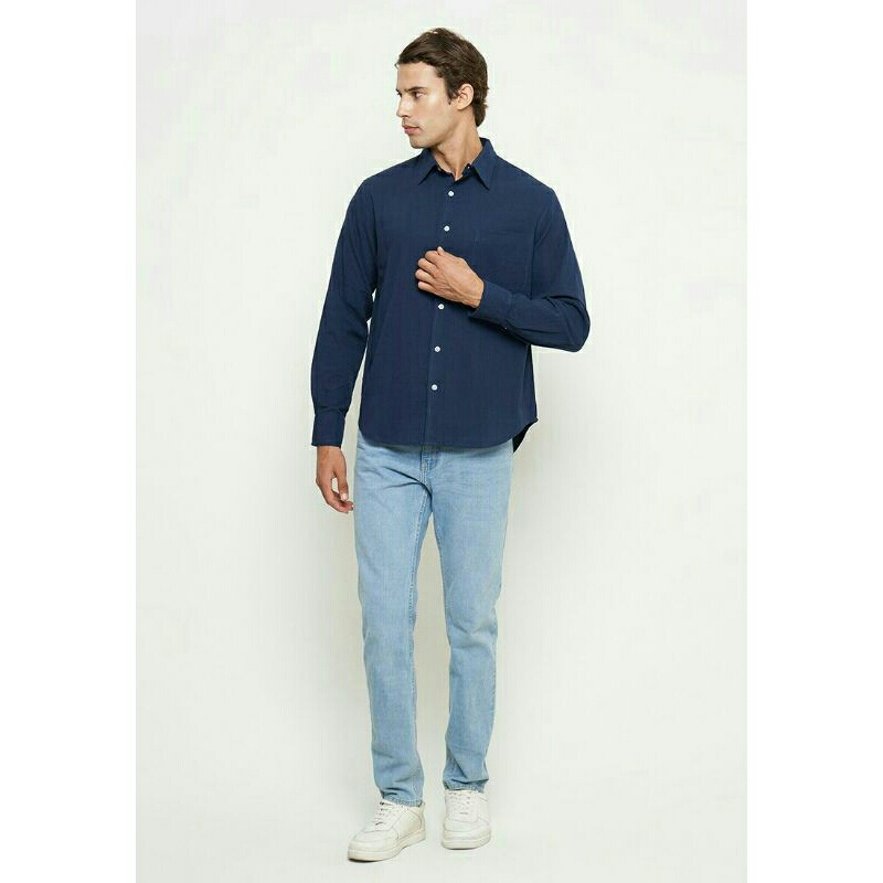 Kemeja Panjang Linen Navy Ellegante by FTL