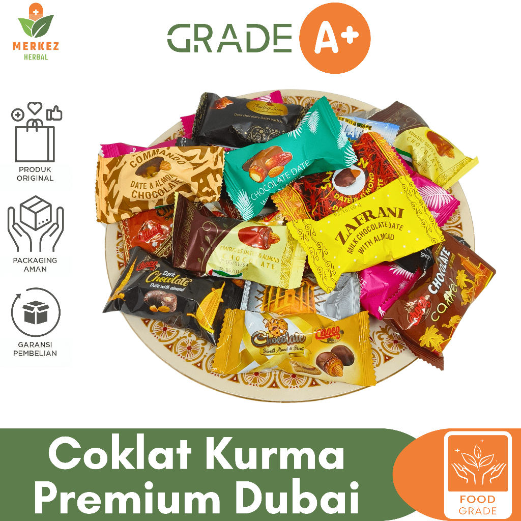 Mamam Ahahaa Coklat Cokelat Kurma Isi Kacang Almond Lapis Coklat Arab Dubai Asli Mix 500 Gram