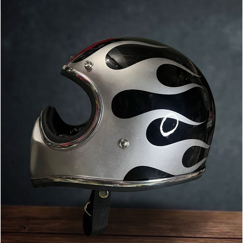 Helm Cakil Custom Basic Flame Silver - Helm custom,helm vespa,helm retro