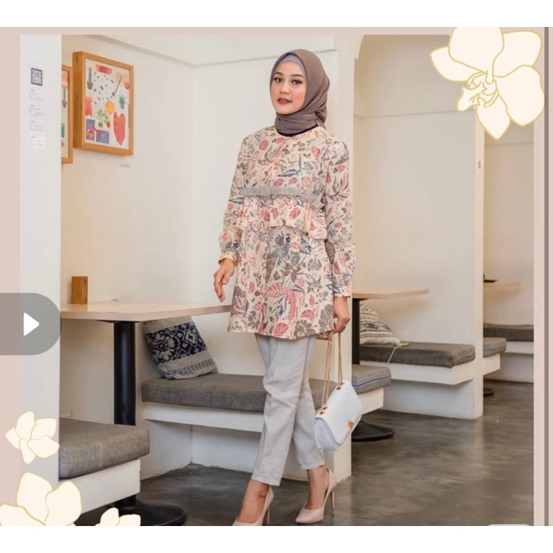 Audry Batik - Gendis Blouse Batik Wanita cantik katun murah kantor kerja Elegan Krem