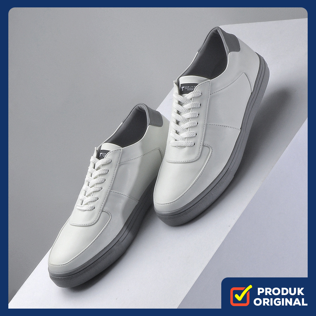 FAMO WHITE GREY ORIGINAL x REYL MAN Sepatu Sneakers Putih Abu Pria Kets Tali Casual Jalan Santai Mai