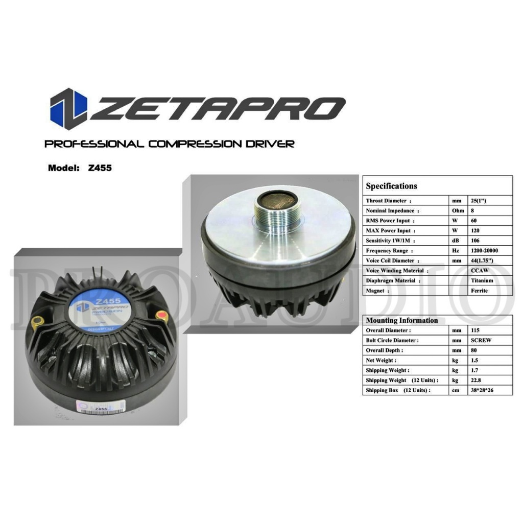 DRIVER TWEETER ZETAPRO Z455 Z 455 VOICE COIL 1.75 / 44.4 MM DRIVER TWITER ORIGINAL