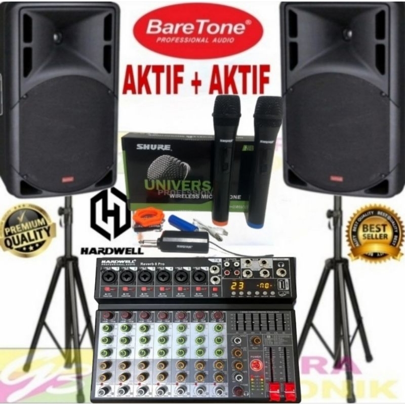 Paket Speaker Aktif Aktif Baretone 15 inch set Mixer Hardwell 8 channel Original