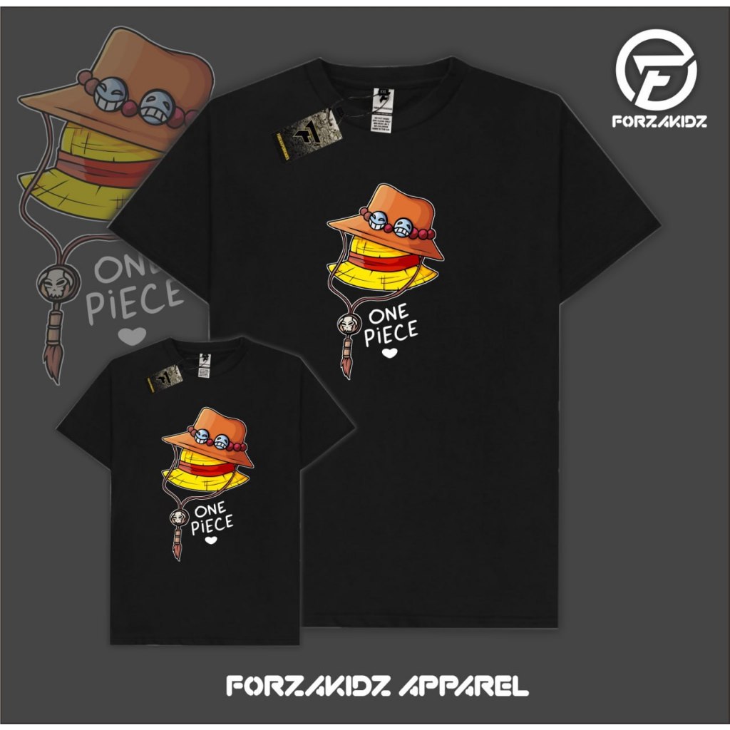 KAOS COUPLE ANAK AYAH DAN BUNDA KARAKTER TOPI ACE | SABLON PRINTED | FORZAKIDZ | COTTON COMBED 30s