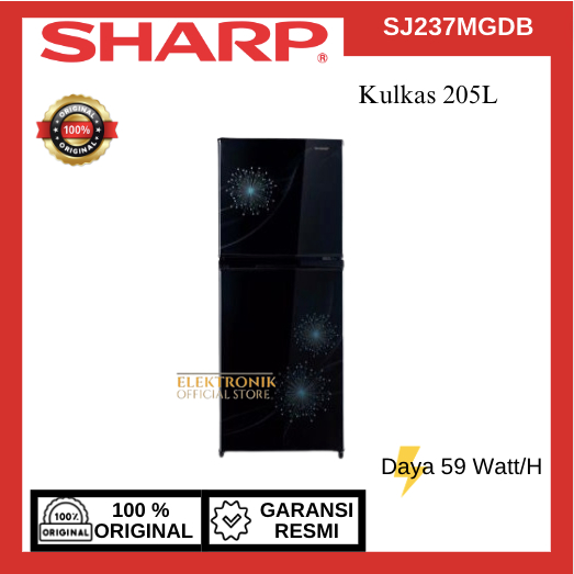 SHARP KULKAS 2 PINTU SJ237MGDB  205L/SJ-237MGDB/SJ 237MGDB/LOW WATT/100% ORIGINAL/GARANSI RESMI