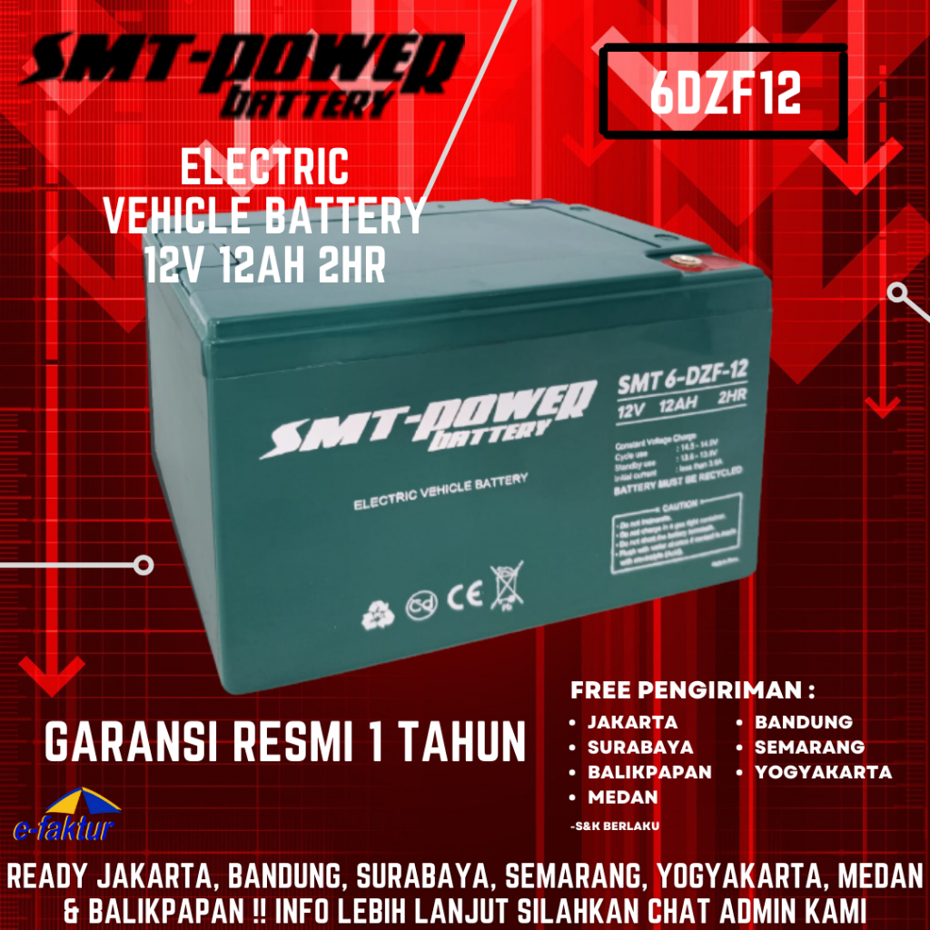 AKI KERING SEPEDA LISTRIK SMTPOWER 12V 12AH FOR SELIS / MR JACKIE BATTERY VEHICLE DEEP CYCLE