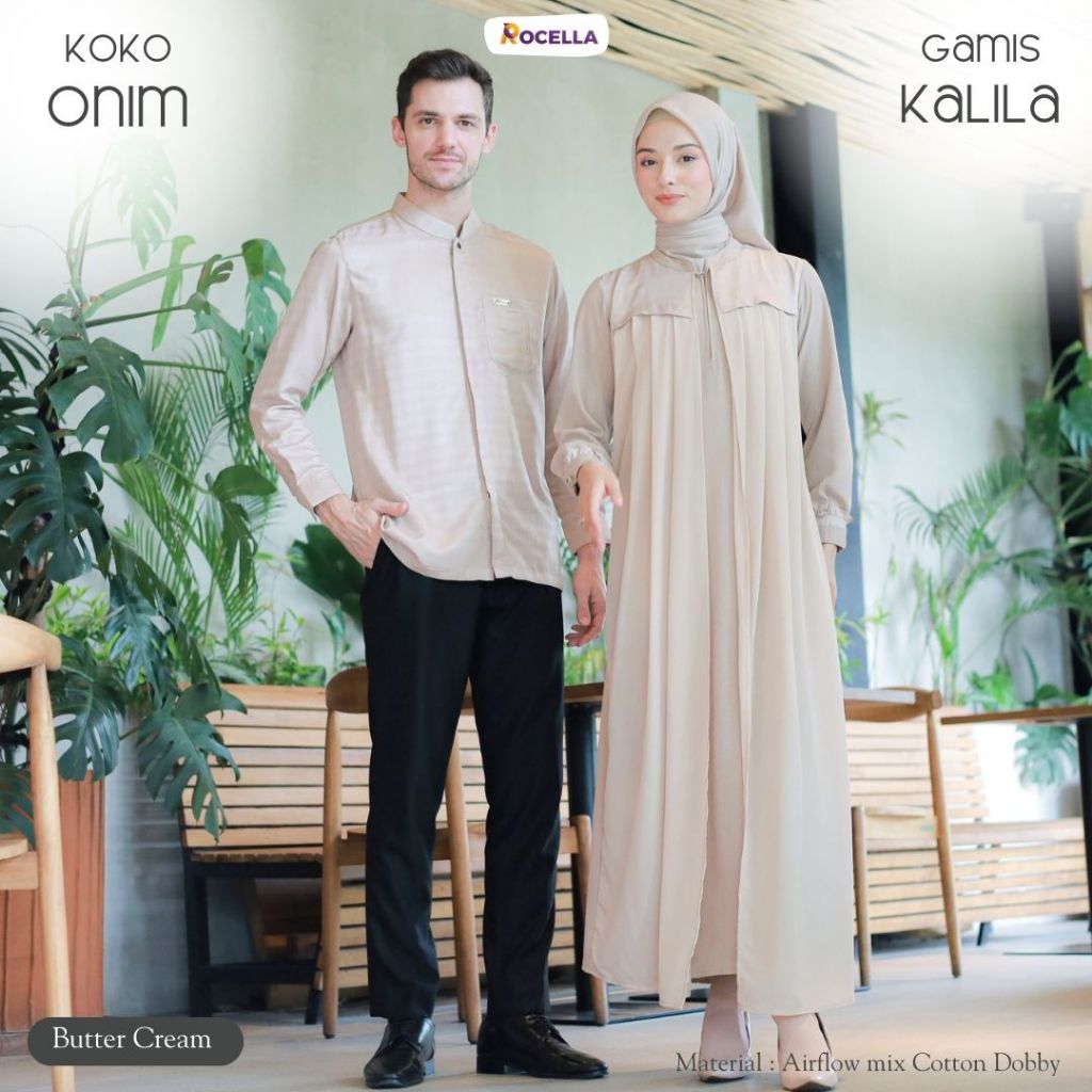 Kapelan Gamis Kalila dan Koko Onim Rocella/Couple Gamis Wanita Dewasa dan Koko Pria Dewasa/Couple te