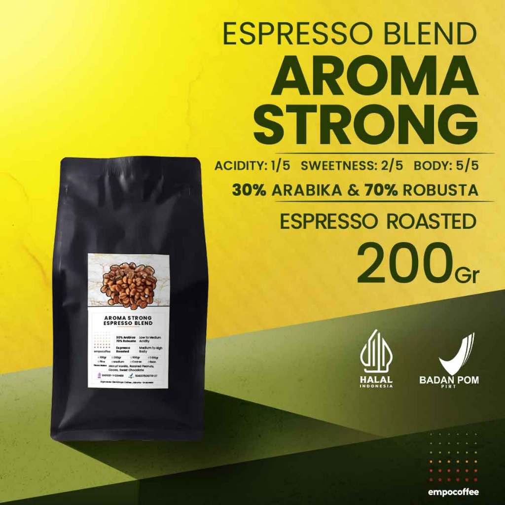 

Empo Coffee Biji Kopi Bubuk Aroma Strong Espresso House Blend Coffee Bean Roasted Beans Coffe 200 Gram Arabika Robusta 30/70