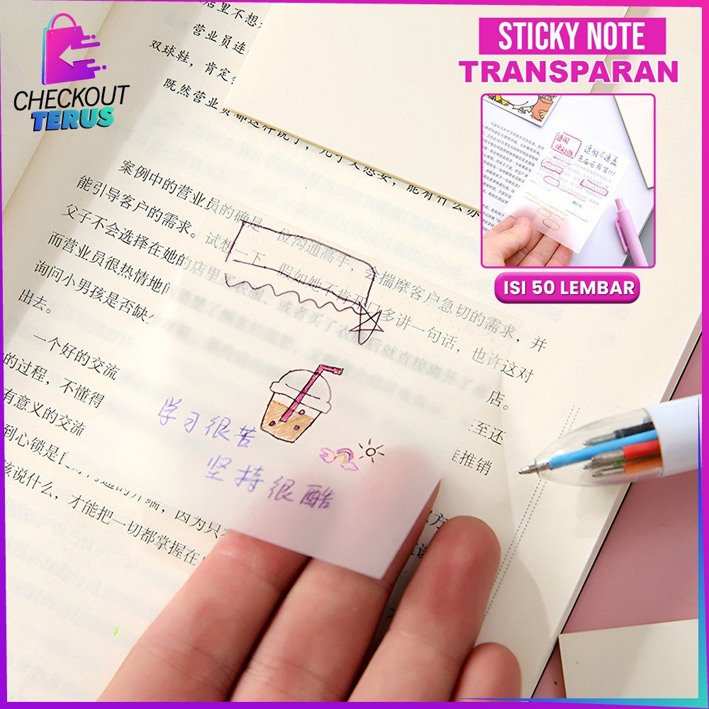 

CT A87 Sticky Note Transparan Isi 50 Lembar Kertas Memo Tahan Air Untuk Kantor Sekolah Kertas Tempel Stickers Catatan Bening Serbaguna