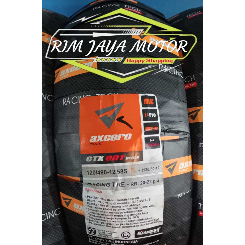 BAN LUAR KINGLAND AXCERO SLICK CTX 001 UKURAN 120/490-12 TUBELESS RING 12 ORIGINAL