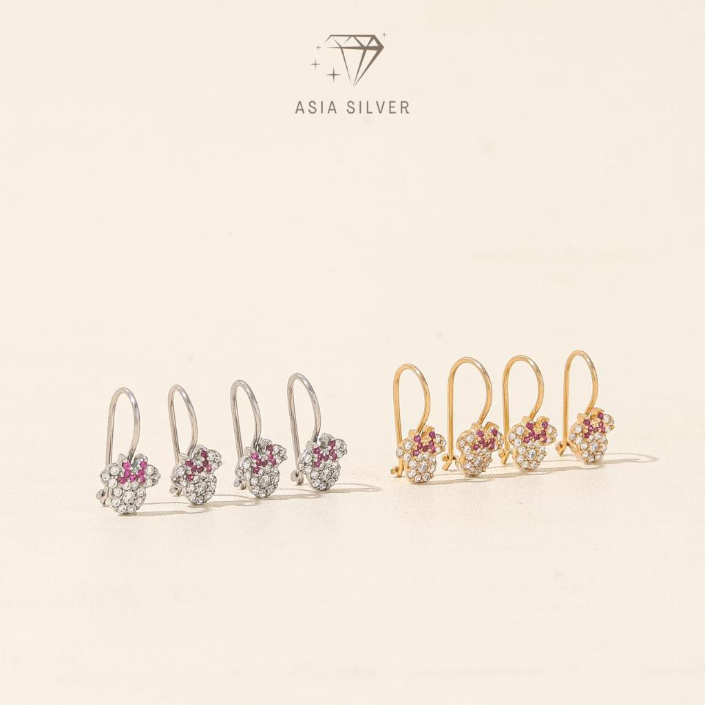 Anting Kait Anak Asli Perak Silver 925 Lapis Emas Kuning dan Putih Model Mickey Mouse Terbaru - PERH