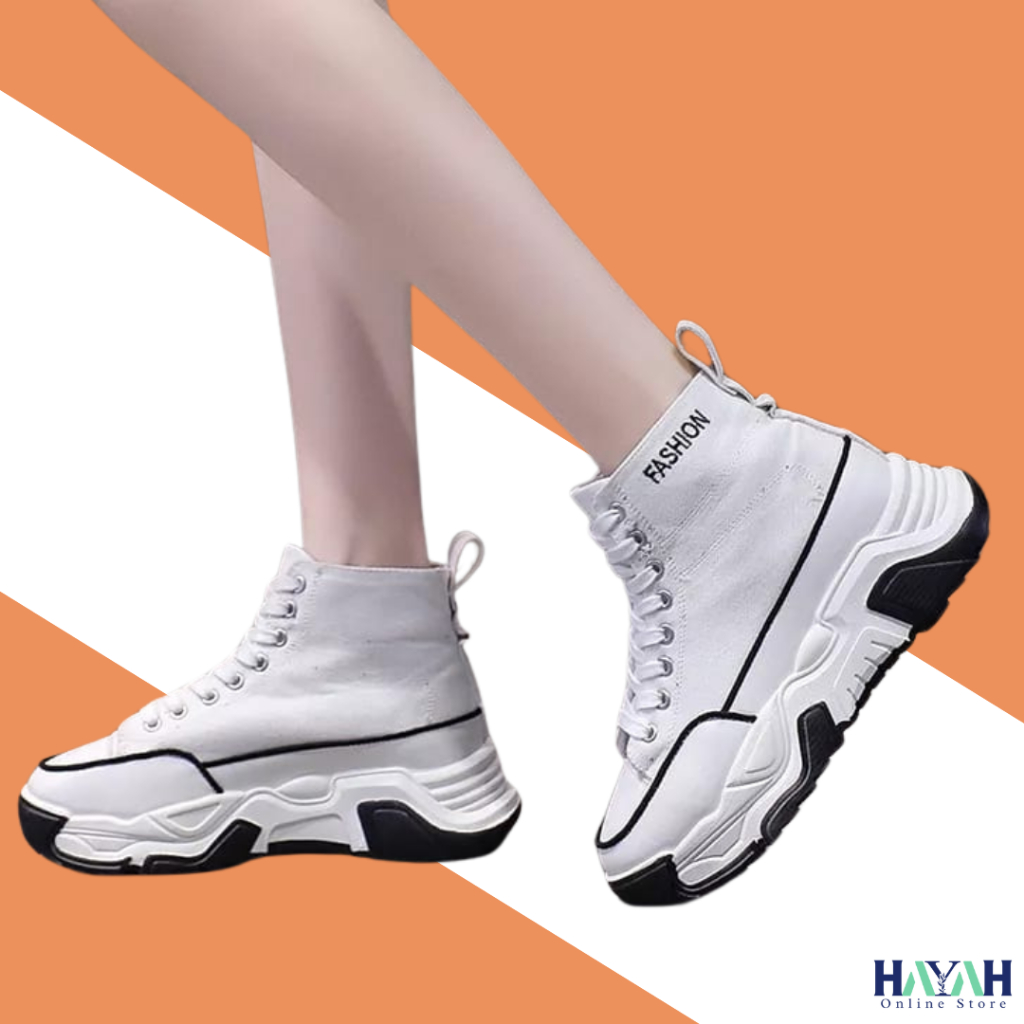 Sepatu Sneakers Wanita Hitam Putih Tinggi 5cm