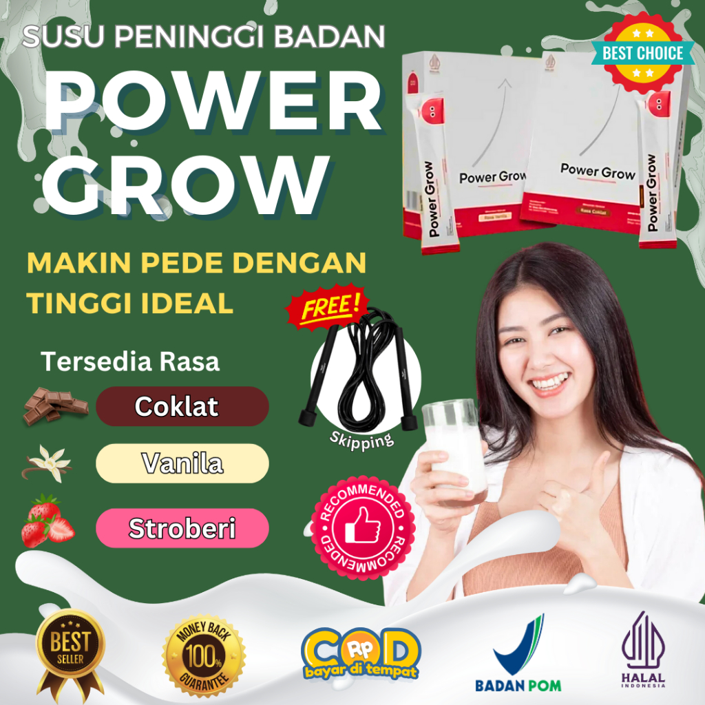 Susu Power Grow Paket Best Seller Suplemen Obat Peninggi Badan Kotak Bubuk Sachet Kalsium Penambah T