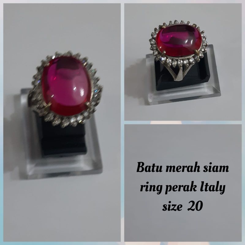 Cincin permata batu merah siam, ring perak italy