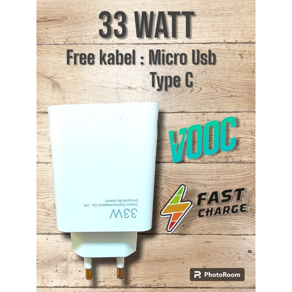 ADAPTOR KEPALA CHARGER 33W SUPPORT FAST CHARGING & VOOC CHARGING FREE KABEL TYPE C DAN MICRO USB