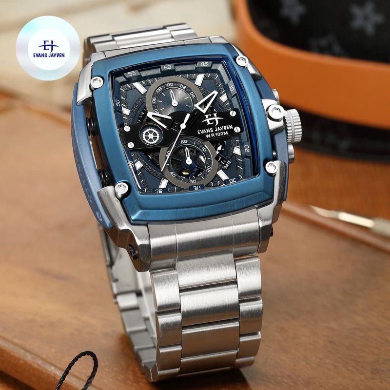 Jam Tangan Evans Jayden 9553 Original Terbaru Glass Sapphire Chronograph Full Solid Stainless steel 