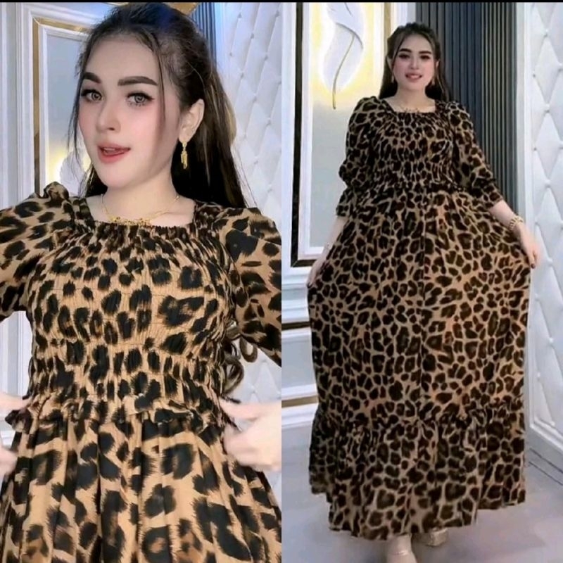 Gamis dress Wanita Kekinian Semuk Rempel Macan Zebra Katun Rayon Glf