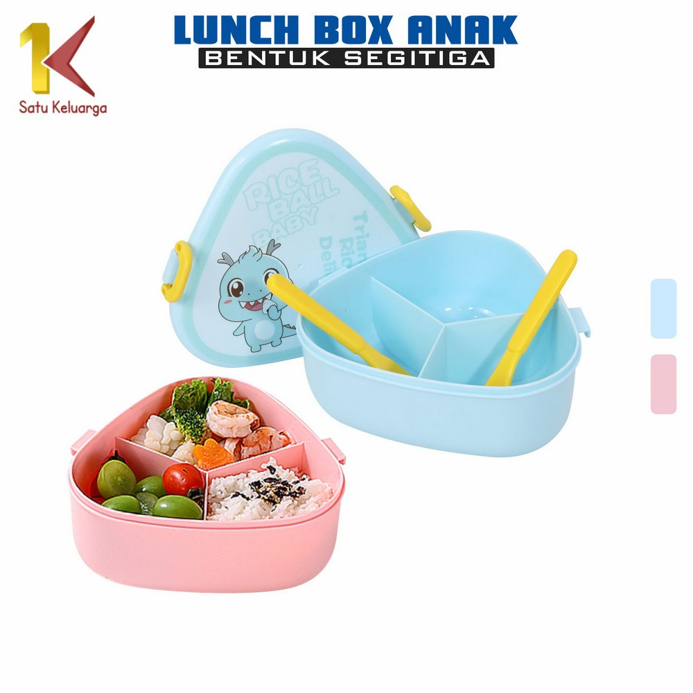 Satu Keluarga Lunch Box Anak 3 Sekat Motif Dino 800ML dengan Sendok Garpu C990 Kotak Makan Karakter 