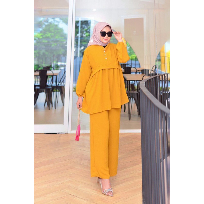 Setelan Luna Army Wanita | Gamis Simpel Mewah Elegan Kondangan Casual | Gamis Lebaran Terbaru 2024