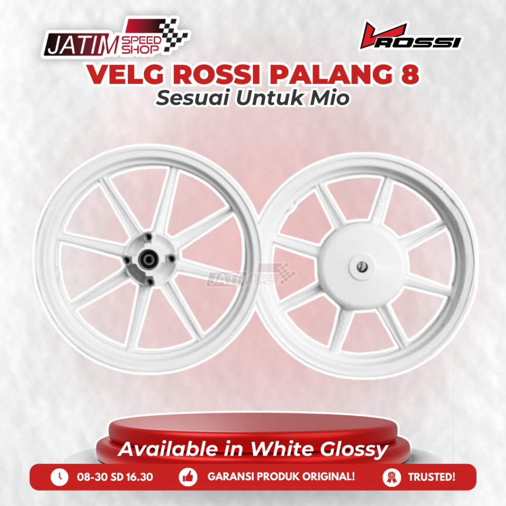 V-Rossi Vrossi Velg Racing Batang 8 Palang 8 Untuk Mio White Glossy Tipe Zigen Swan Original