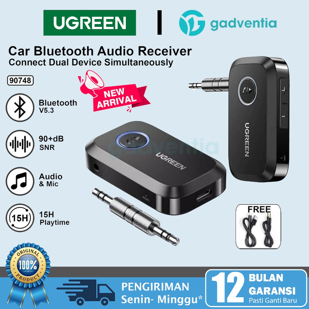 UGREEN 90748 Car Bluetooth 5.3 Audio Receiver With Audio & Mic Untuk Mobil Tape Radio Headset