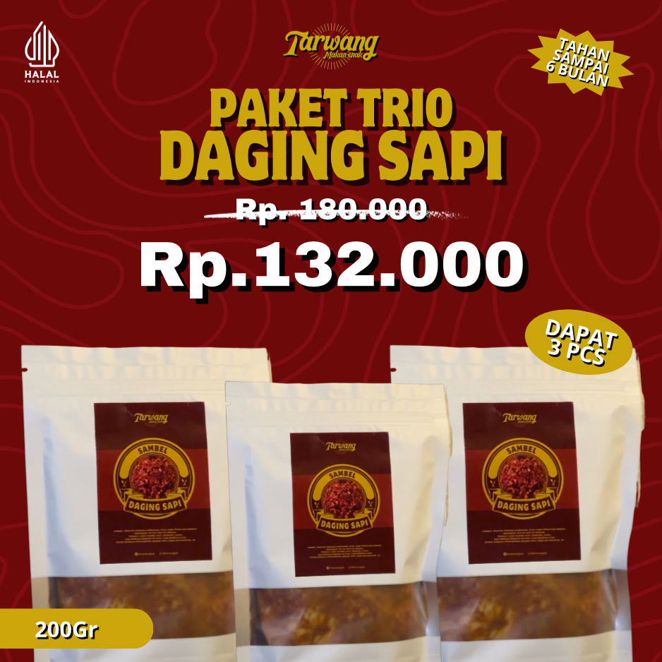 

Makanan Siap Saji Sambel Tarwang Daging Sapi 600gr - Paket 3