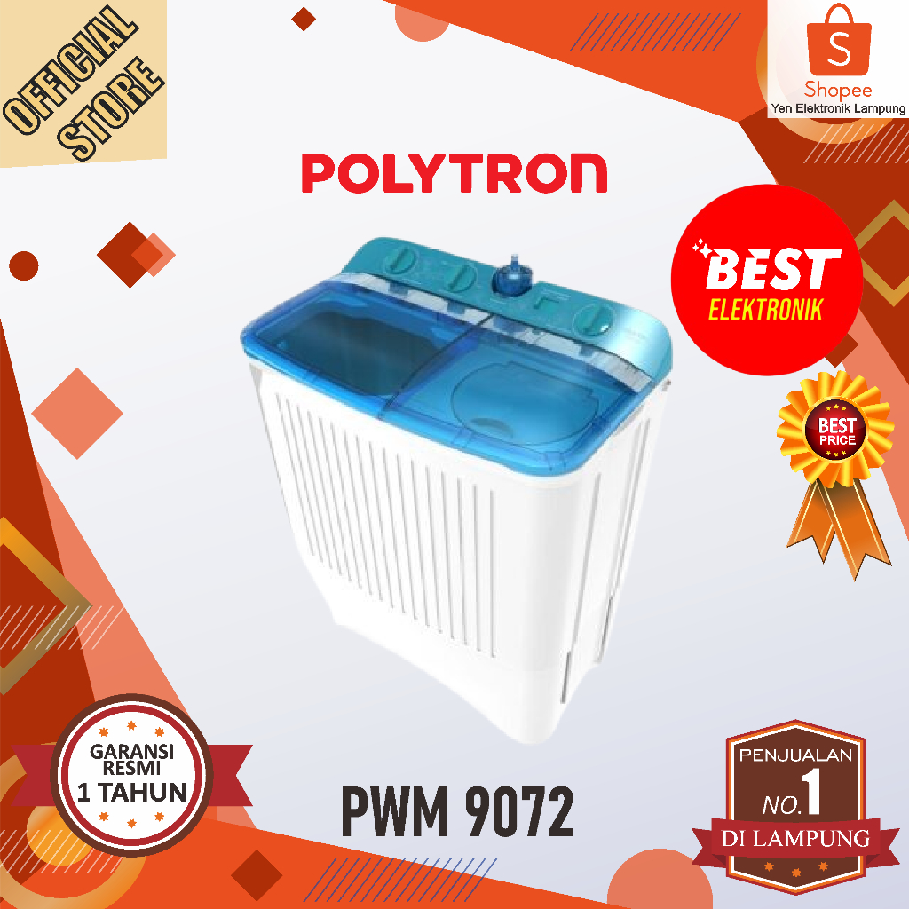 Mesin Cuci POLYTRON PWM 9072 Giant Series Hijab 9 KG 2 Tabung