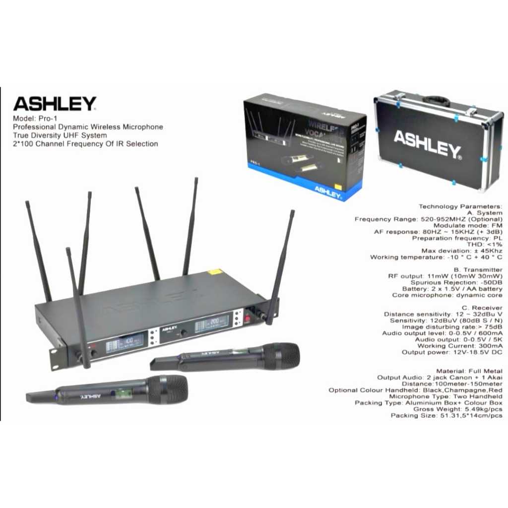 Mic Wireless Ashley PRO 1 Original Handheld PP 6antena Terbaik