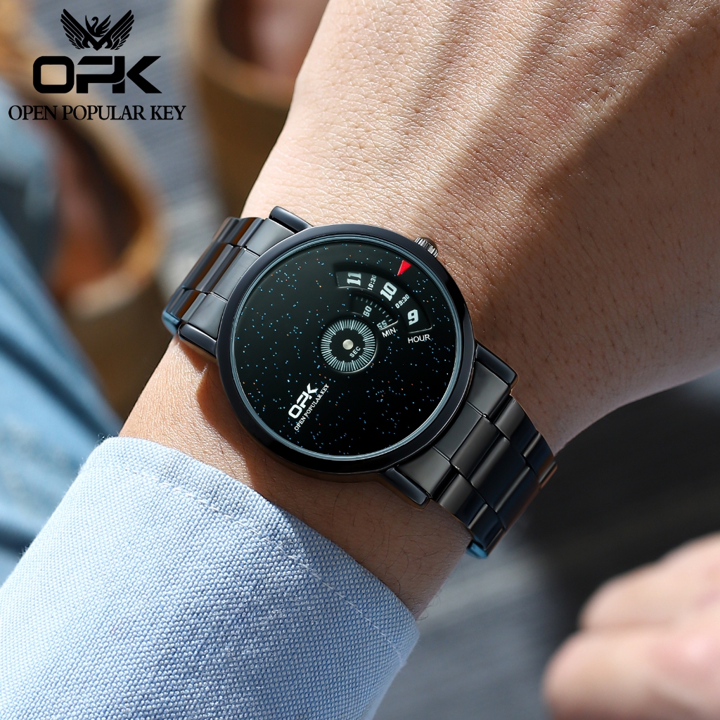 TERBARU OPK JAM TANGAN PRIA ANTI AIR ORIGINAL FASHION UNIK STARRY NIGHT HITAM STAINLESS STEEL