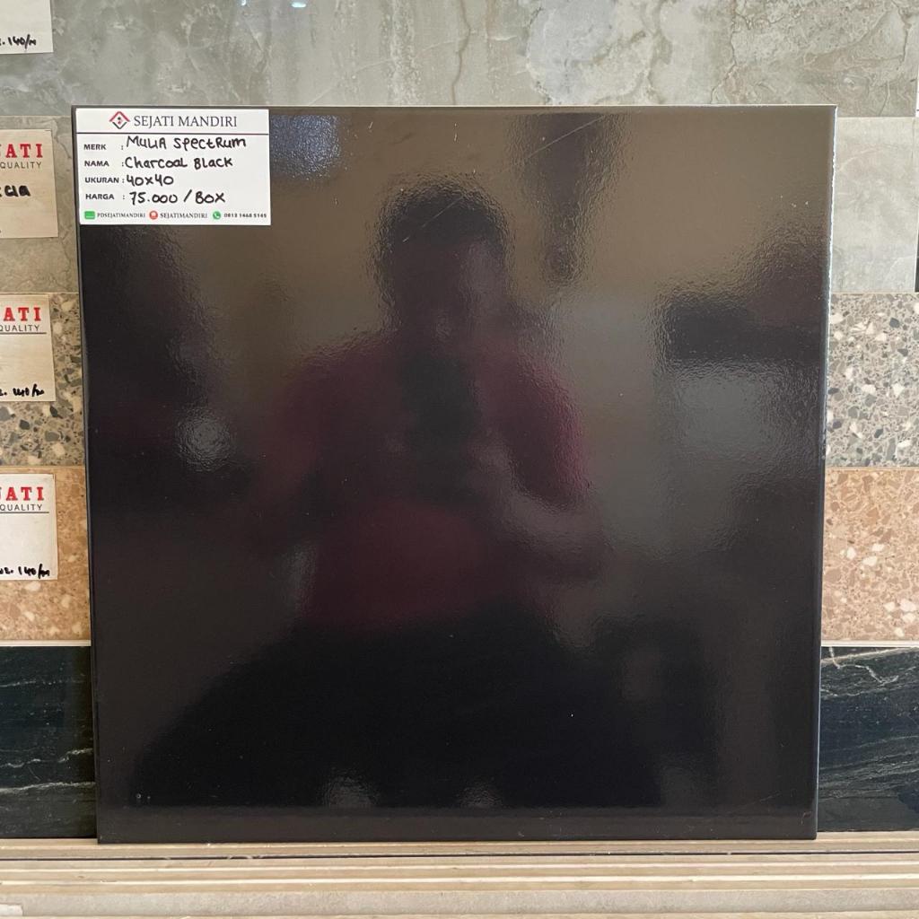 keramik 40x40 - hitam polos glossy - mulia charcoal black