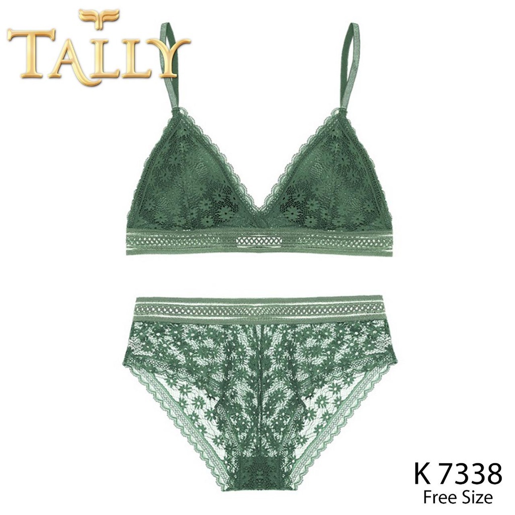 TALLY Bra Set 7338 Busa Tipis Tanpa Kawat Bahan Brokat CUP A - B Sexy Bra Transparan
