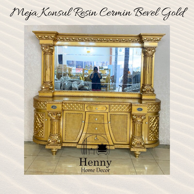 Henny Furniture Meja Konsul Resin Cermin Bevel Gold