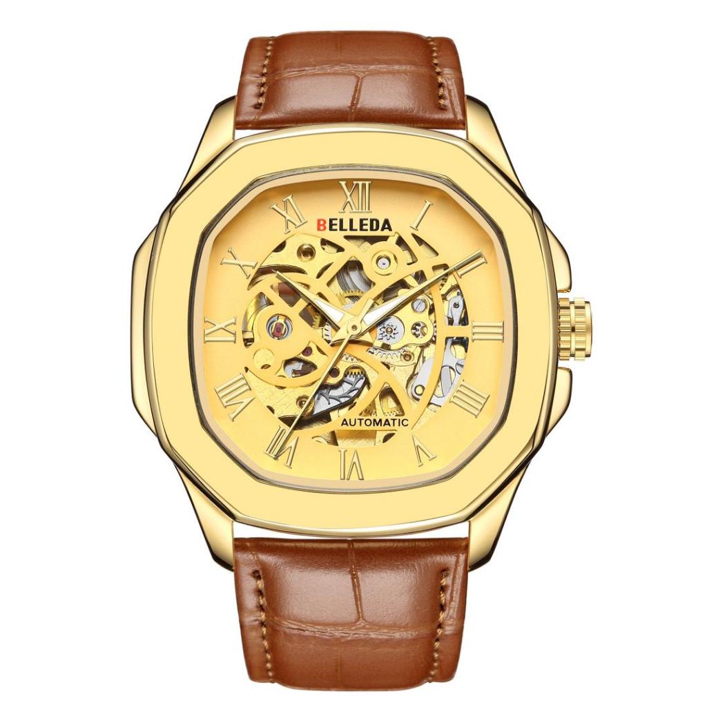 Jam Tangan Pria Belleda 9484 Tali Kulit Original Analog Automatick Watch Anti Air 30M