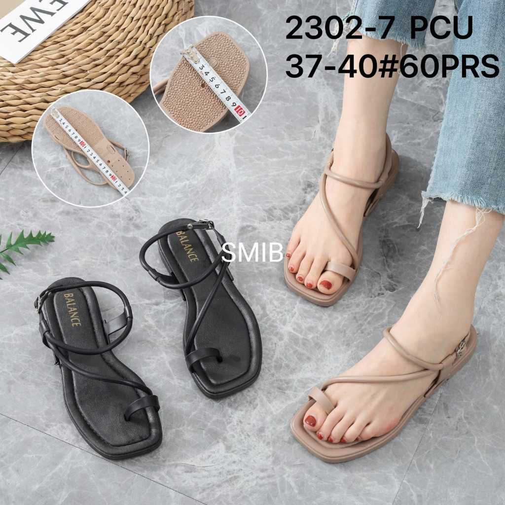 Sandal Jepit Wanita Karet Import BALANCE Motif Tali Polos Ringan Empuk Sol Tipis / 2302-7