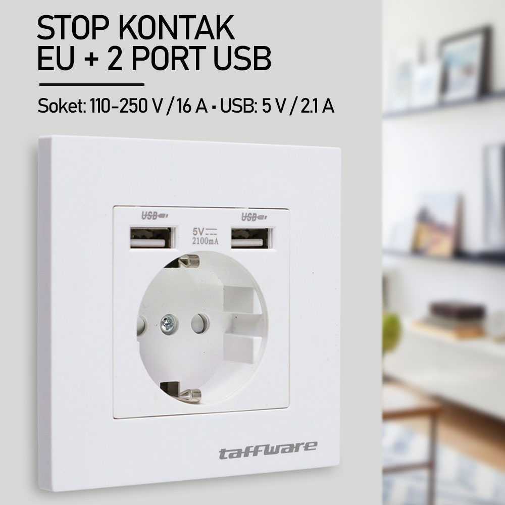 Stop Kontak EU Colokan Listrik Dinding dan 2 Port USB