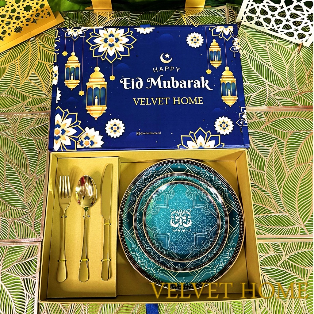 Hampers piring makan set keramik porselen gift lebaran idul fitri kado Hampers set piring cutlery ij