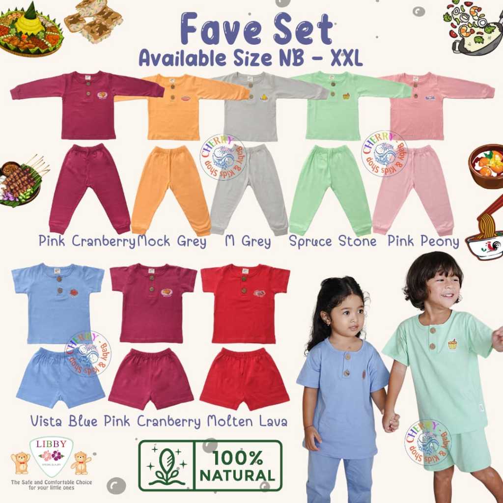 Libby Fave Panjang 9 Bulan - 8 Tahun Setelan Sablon Panjang Oblong 100% Katun Earth Series (1Stel/pa