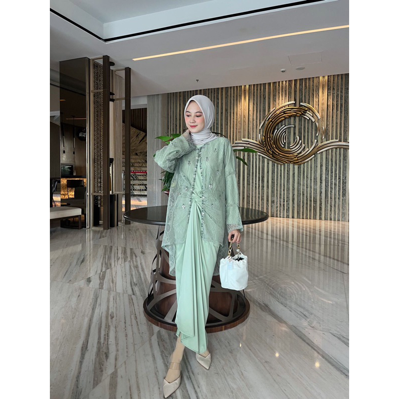 Hawa Oneset Elegant Rok Lilit Set Atasan Brokat Outer Kondangan Lebaran Bridesmaid