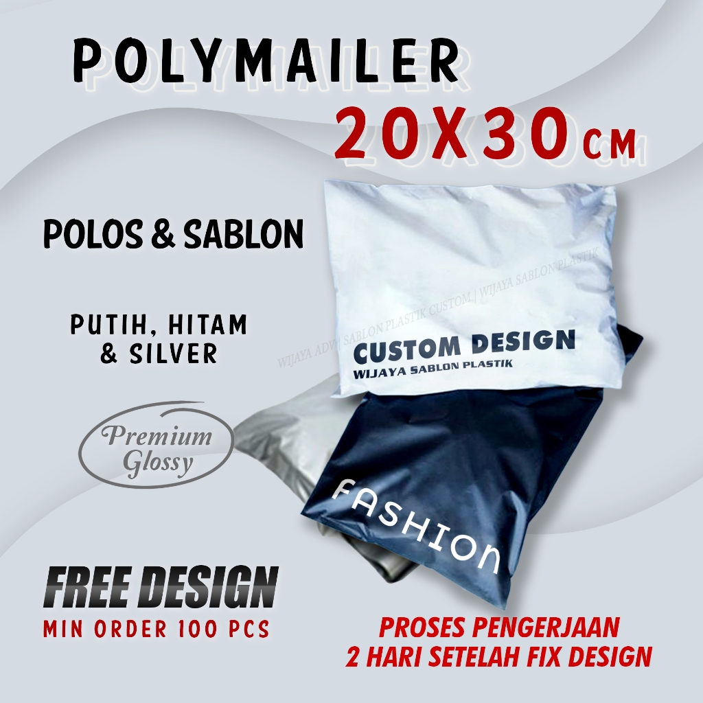 sablon plastik polymailer lem amplop packing olshop 20x30 polos dan sablon custom kuat murah premium