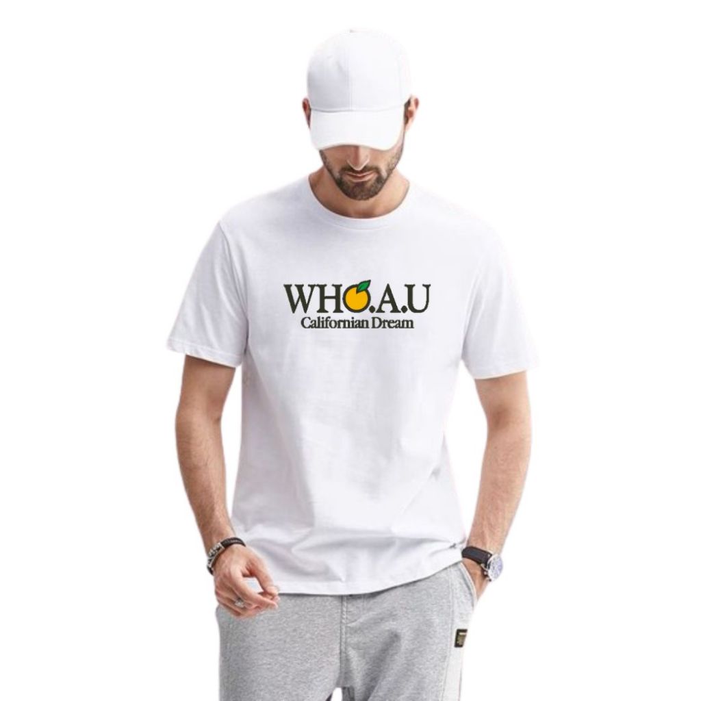 Who Au T-Shirt Reguler Unisex White Tees Litle Logo Elegant