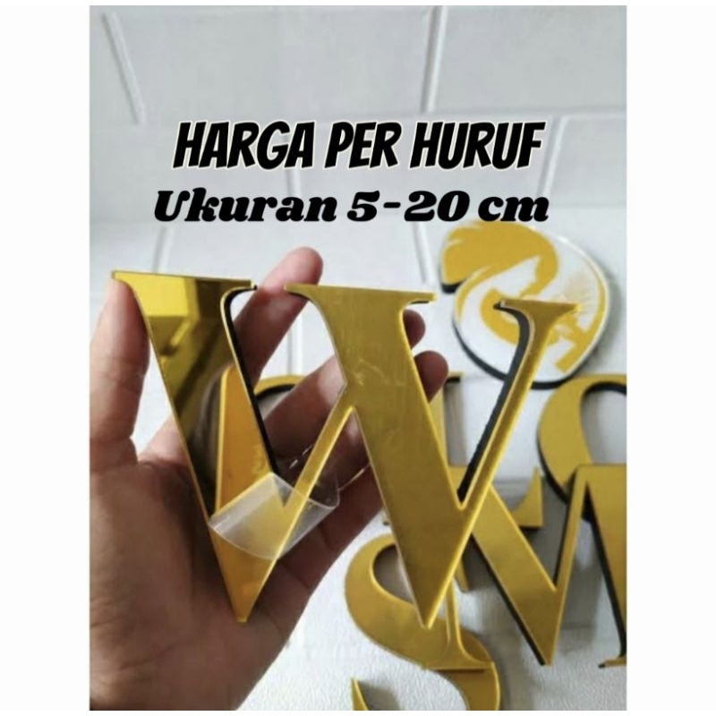 Custom Huruf Akrilik Gold/Silver Cutting Akrilik Gold Nama/Huruf Ukuran Tinggi 10-20 cm