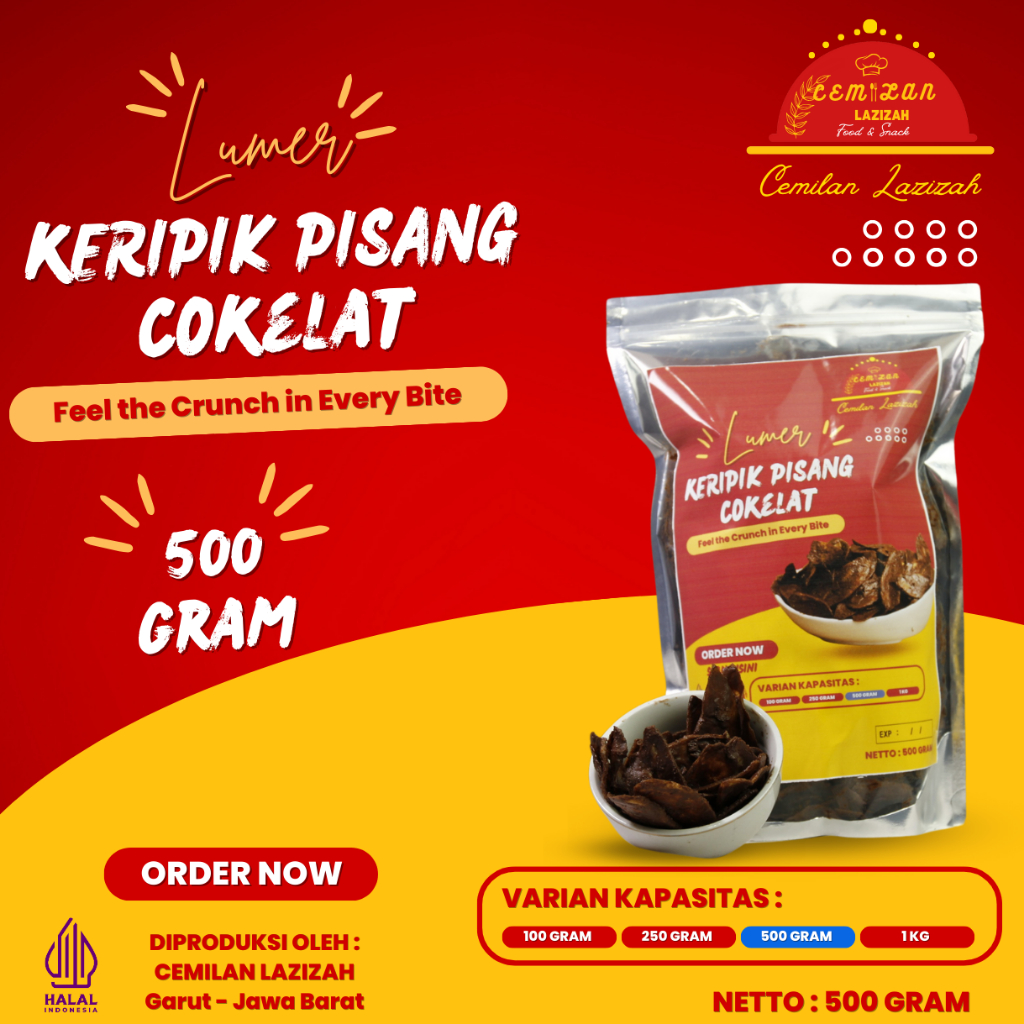 

500 gr Keripik Pisang Cokelat Lumer Original Cemilan Manis Kiloan Snack Viral Jajanan Jadul Makanan Ringan Santai