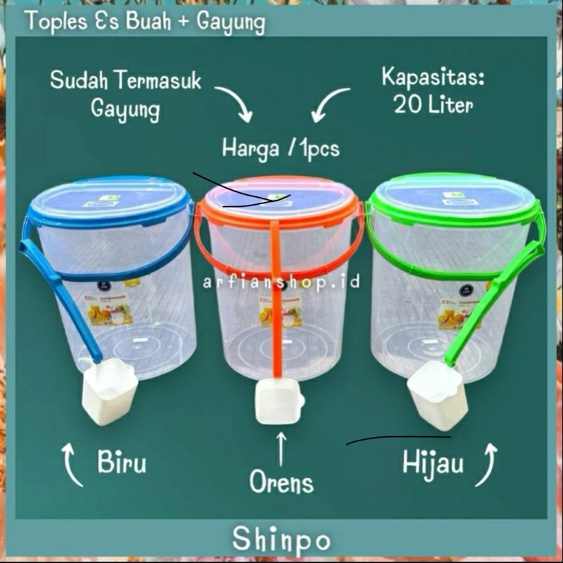 SHINPO - Toples Es Buah + Gayung 20 Liter / Aquarium Es Kelapa / Wadah Es