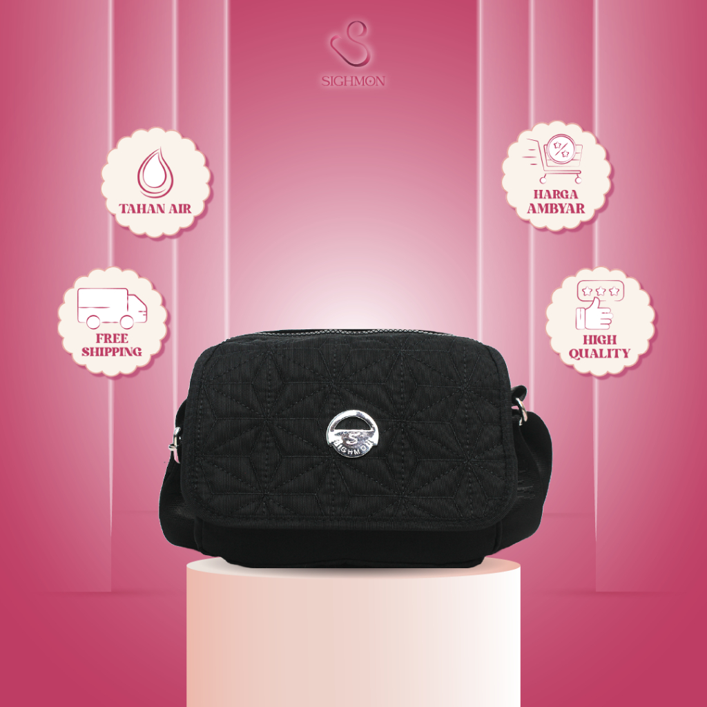 SIGHMON - Elvina Bag BLACK (KHUSUS HITAM) - Tas Selempang Wanita Import SlingBag Waterproof Premium