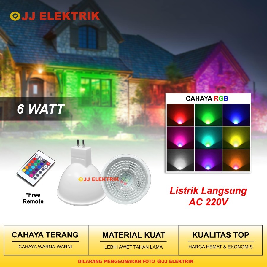 Lampu Sorot RGB 6W Fitting MR16 - Spotlight LED Warna Warni Plus Remote