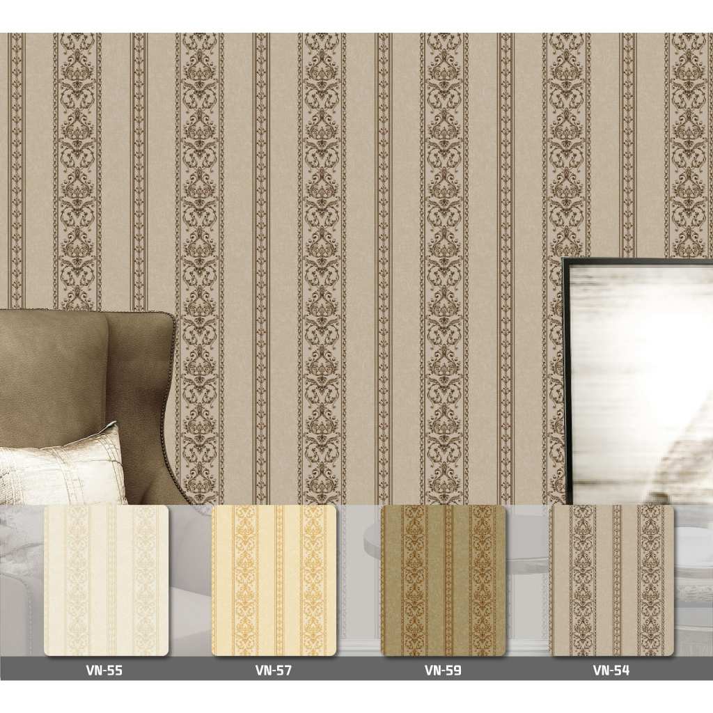Wallpaper Dinding Wallpaper Vinyl Motif Klasik Sulur Ukuran 53 cm x 10 m