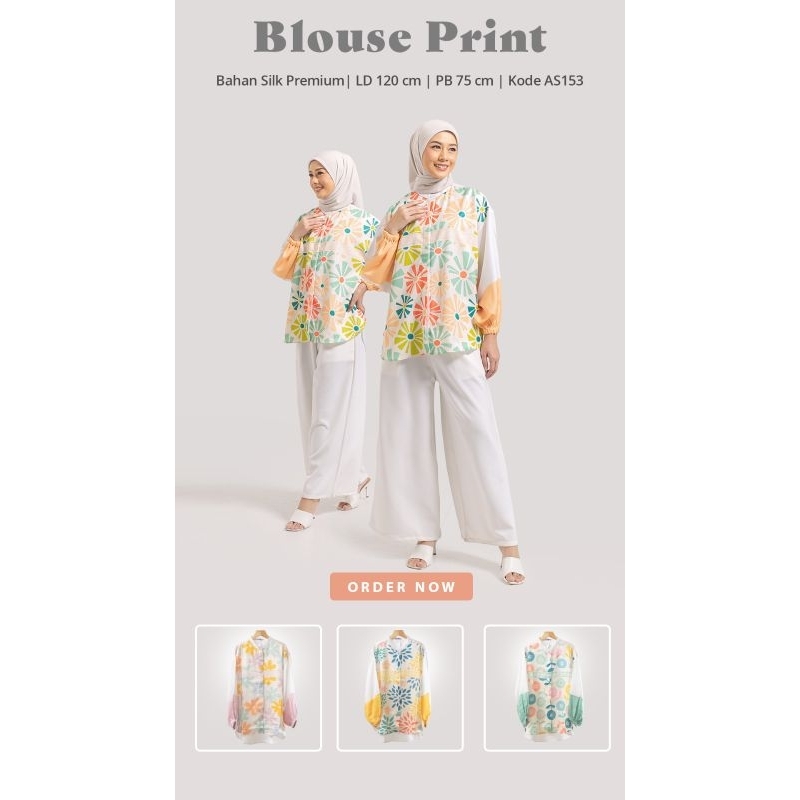 Kemeja blouse wanita satin premium printing