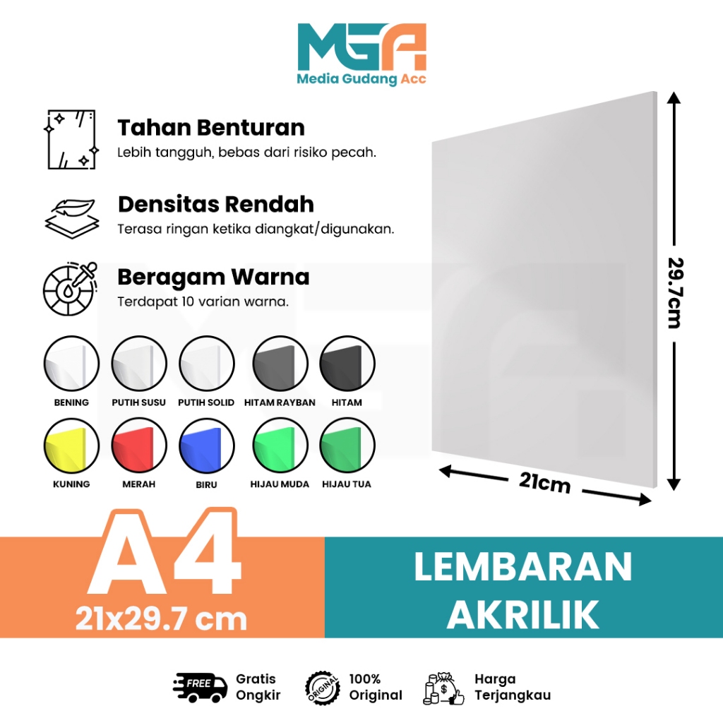 

AKRILIK LEMBARAN A4 1,5MM 2MM 3MM / ACRYLIC SHEET TRANSPARAN WARNA SOLID GROSIR BERKUALITAS